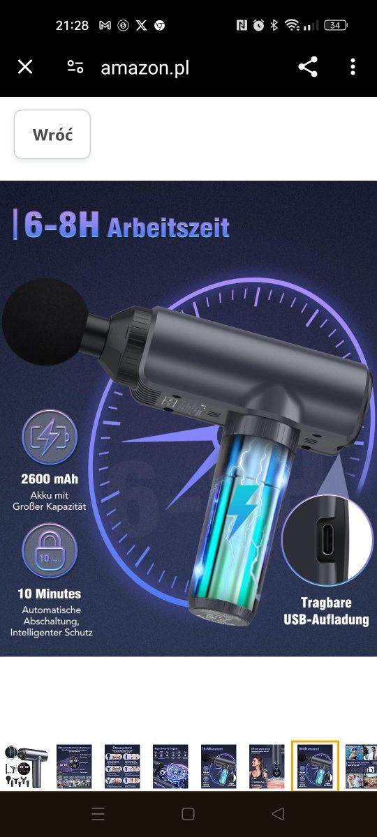 Lefity Mini pistolet do masażu, 2600 mAh, 30 prędkości i 6 głowic