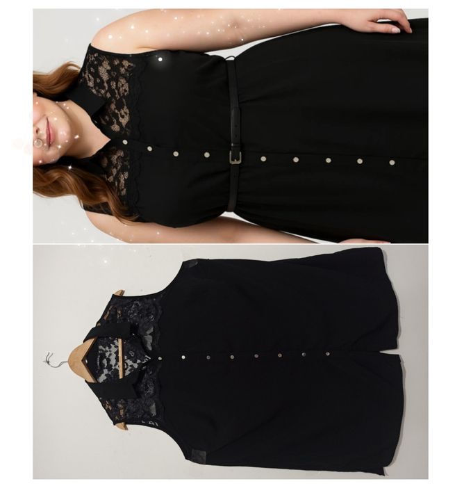 54 56 Sukienka koszulowa ,koronka,mała czarna,luźna Plus Size