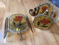Zestaw lampa żyrandol i kinkiet witraż lata 80-te PRL