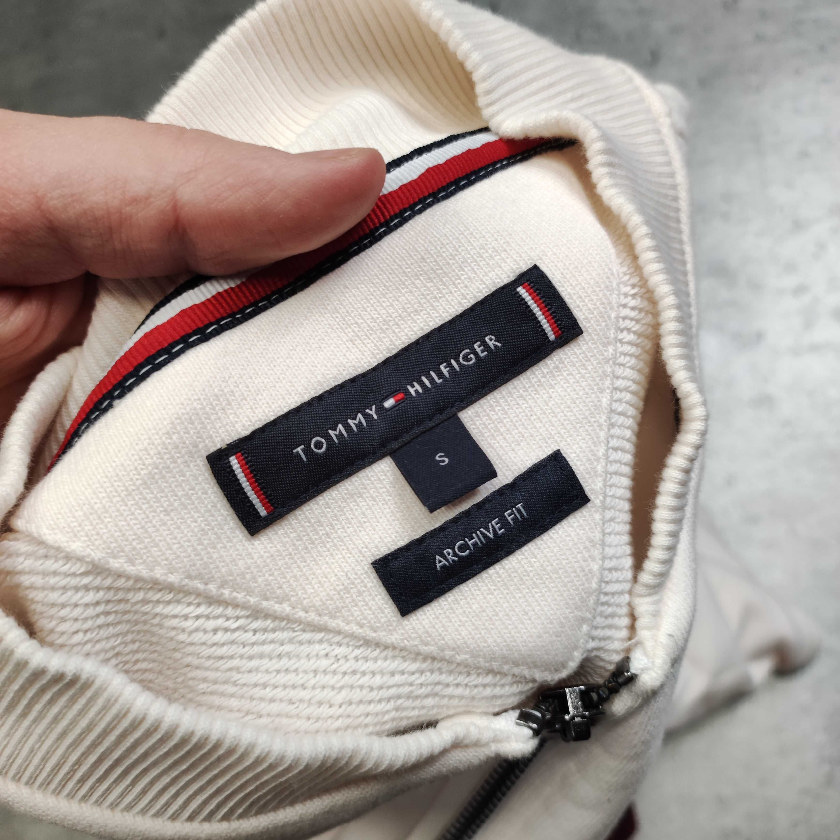 MĘSKA Elegancka Bluza Suwak Bomber Kremowa Tommy Hilfiger Luxury Haft