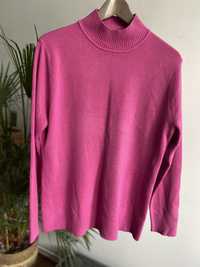 Sweter różowy liliowy M L ze stójką z golfem cienki gładki Gerry Weber