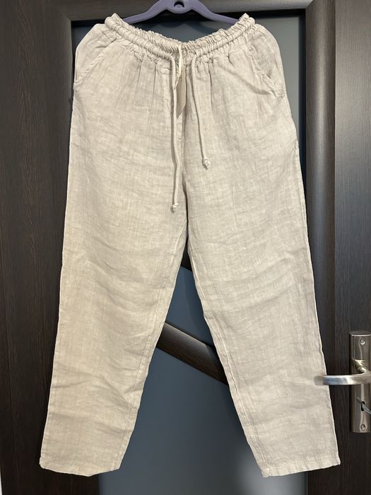 Spodnie lniane Gioya kolor beż rozmiar uniwersalny