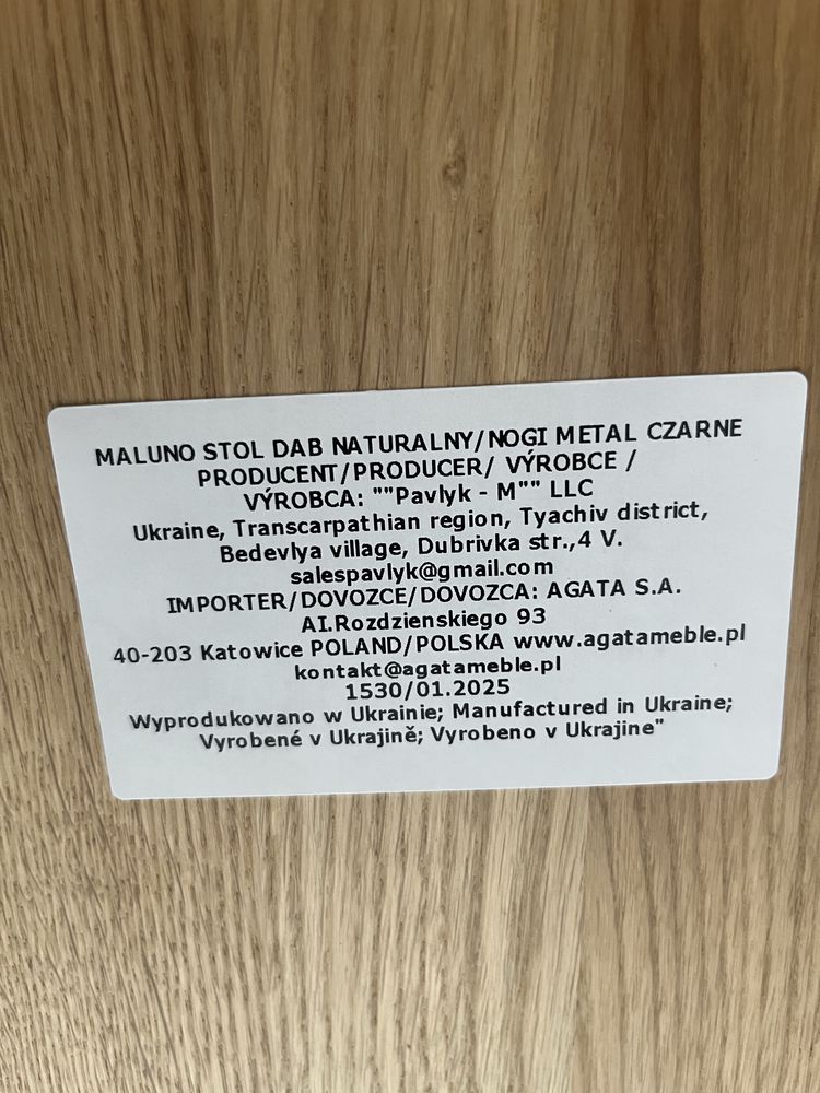 Nowy drewniany stół maluno dąb naturalny metalowe  nogi agata meble