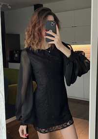 Sukienka czarna wieczorowa krótka koktailowa koronkowa szyfonowe