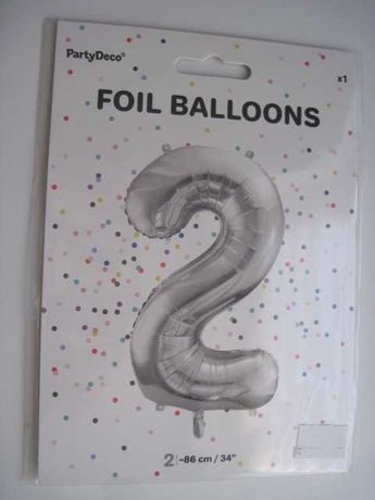 Balon foliowy cyfra 2 srebrny ok 86 cm