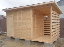 Domek ogrodowy 2×4,5 m z drewutnią i jednospadowym dachem Drewutnia