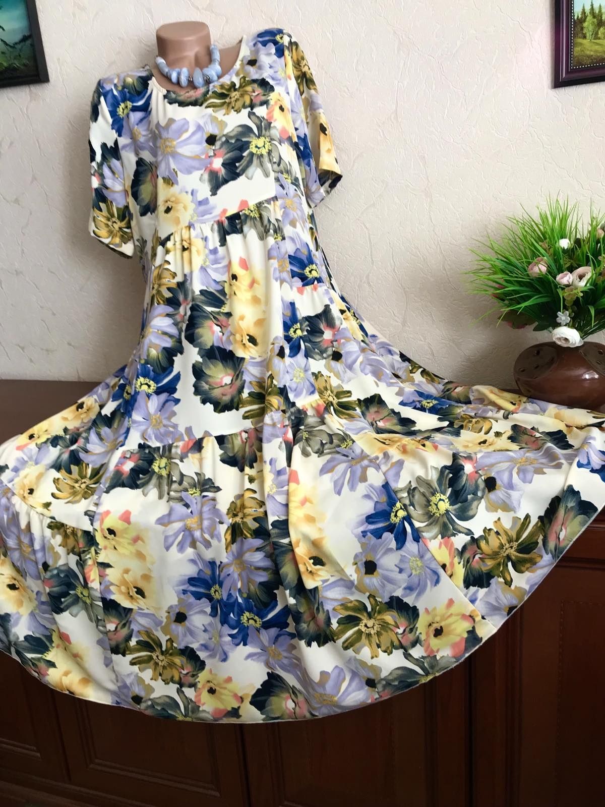 Воздушное красивенное платье НАТУРАЛЬНЫЕ ткани Турция 48-58