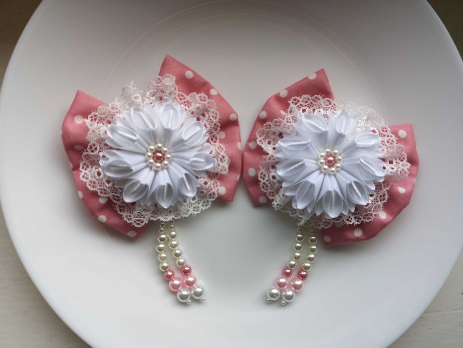 Zestaw Spinek-kokardek na uroczystości RÓŻOWE Handmade