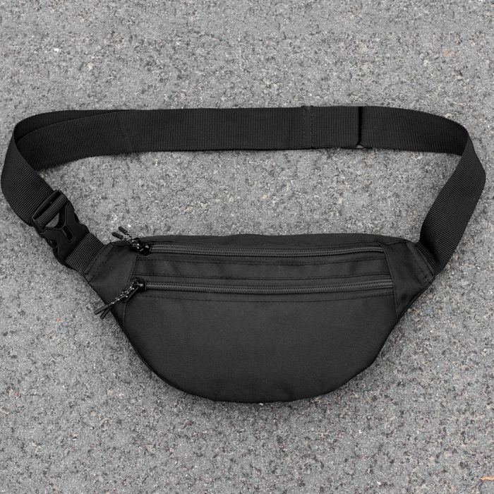 Містка поясна сумка (бананка) Saturn через плече чорна тканинна