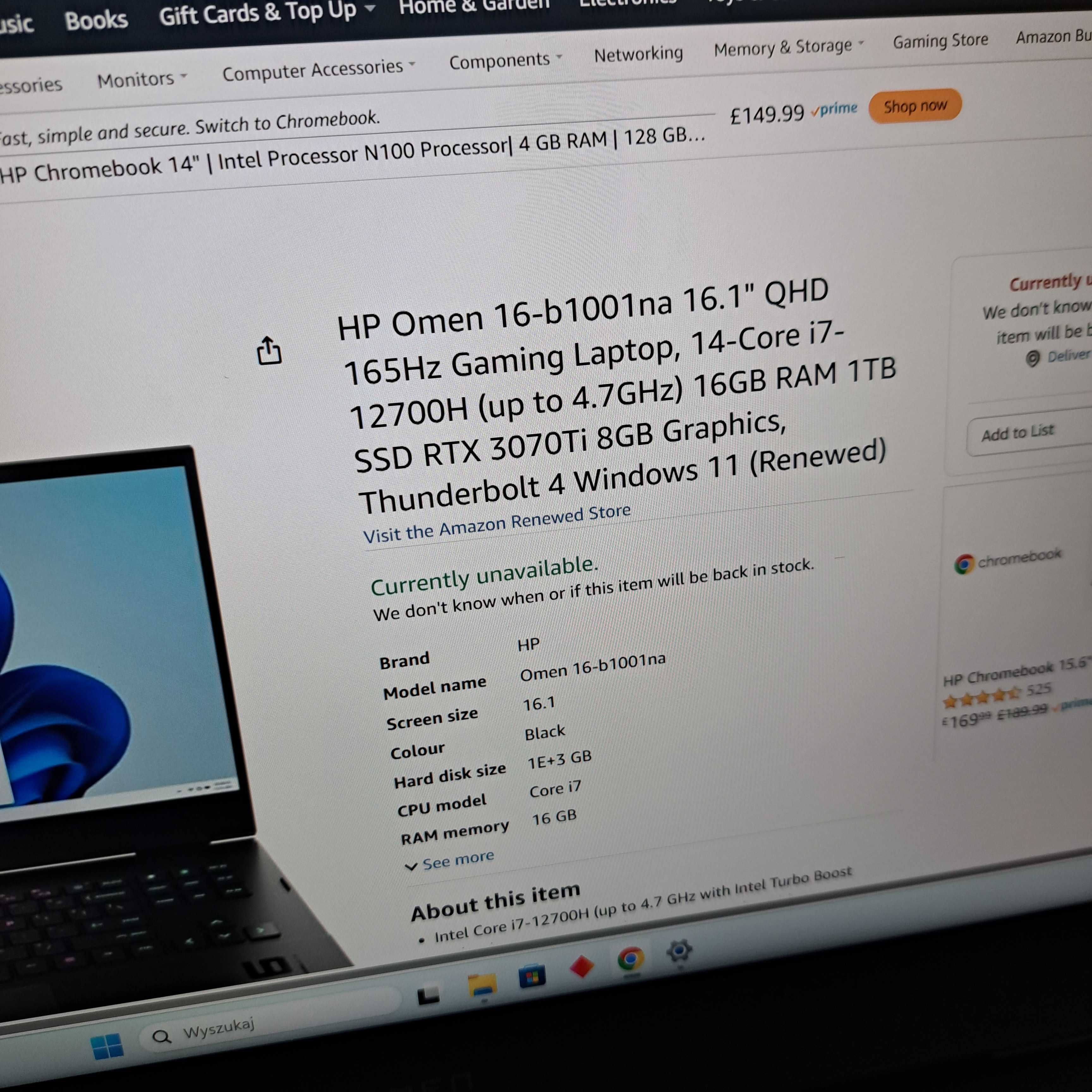 Laptop Omen i7 12700h  rtx 3070ti