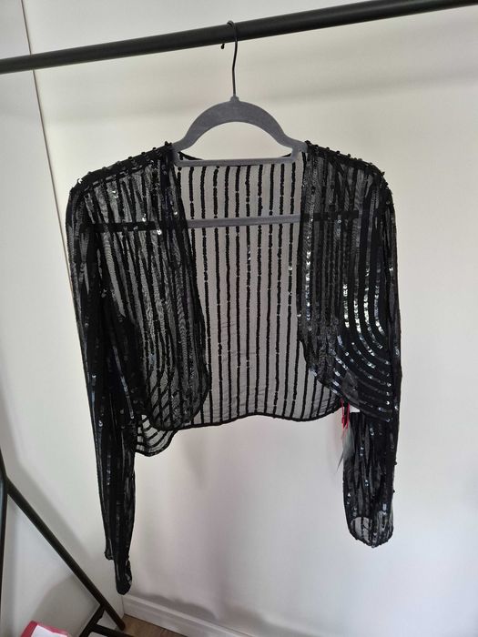 Czarna narzutka z cekinami z wiskozy rozmiar 36-40