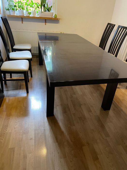 Stół rozsuwany + 6 krzeseł – komplet, kolor wenge, solidny i elegancki