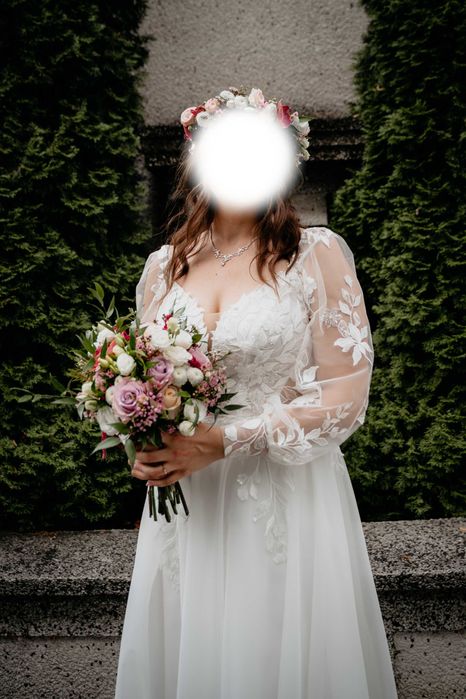 Suknia ślubna bez trenu, koronkowa, Boho