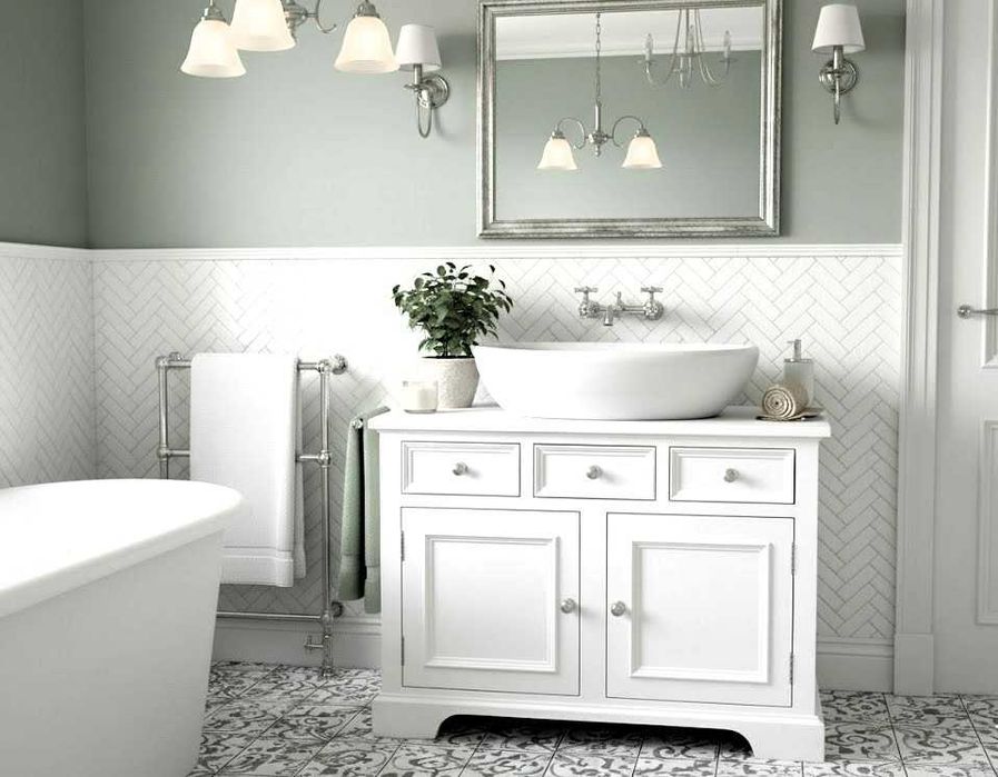 Szafka na umywalkę nablatową, z drewna, retro, w stylu angielskim