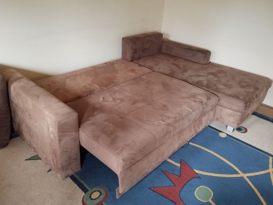 Narożnik 250x180 brązowy z funkcją spania rozkładany Zadbany.