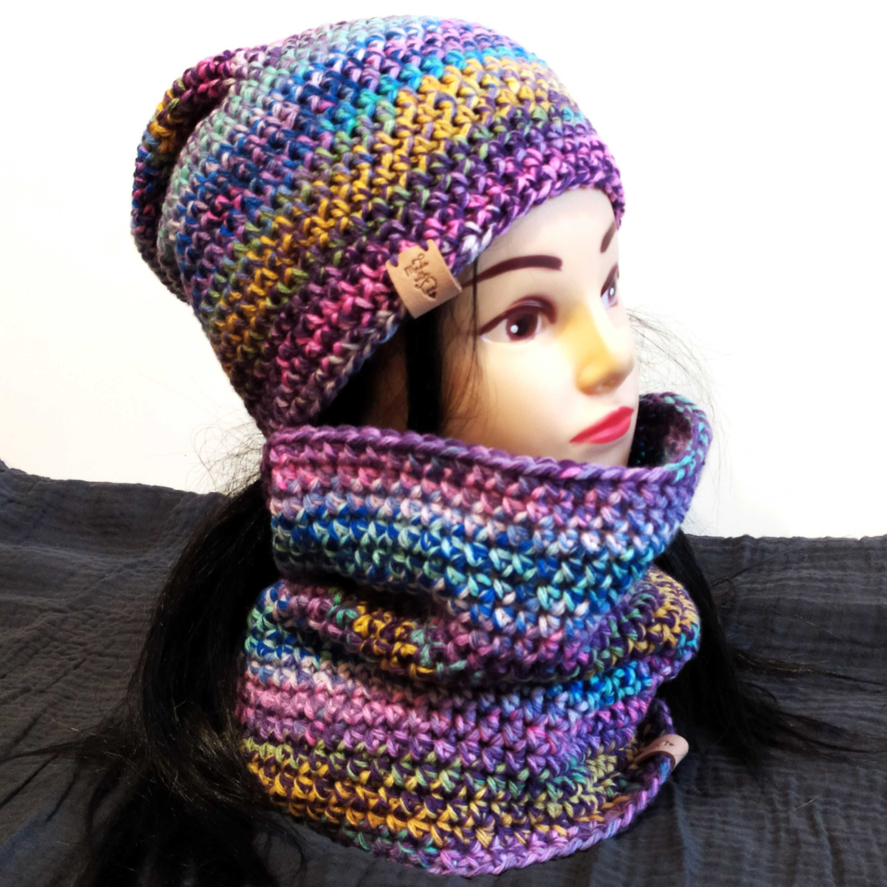 Komplet czapka beanie z kominem handmade na szydełku