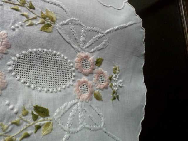 Pano linho bordado mão