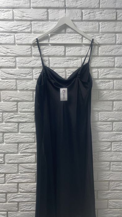 Женское длинное шелковое платье комбинация Черный