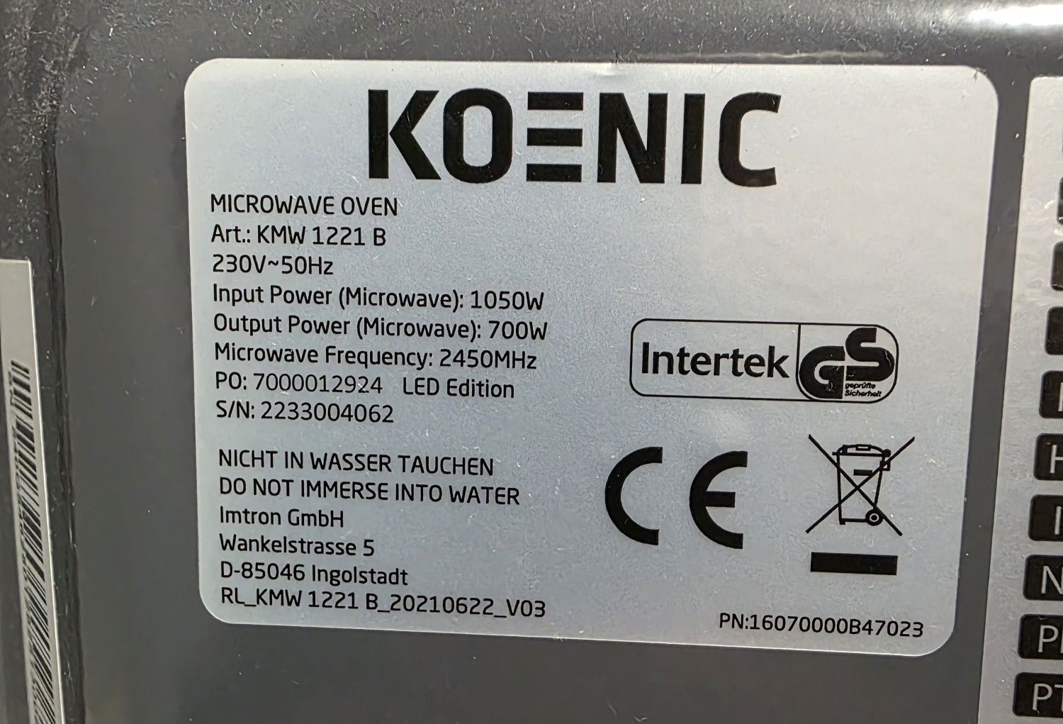 Kuchenka mikrofalowa KOENIC KMW 1221 B