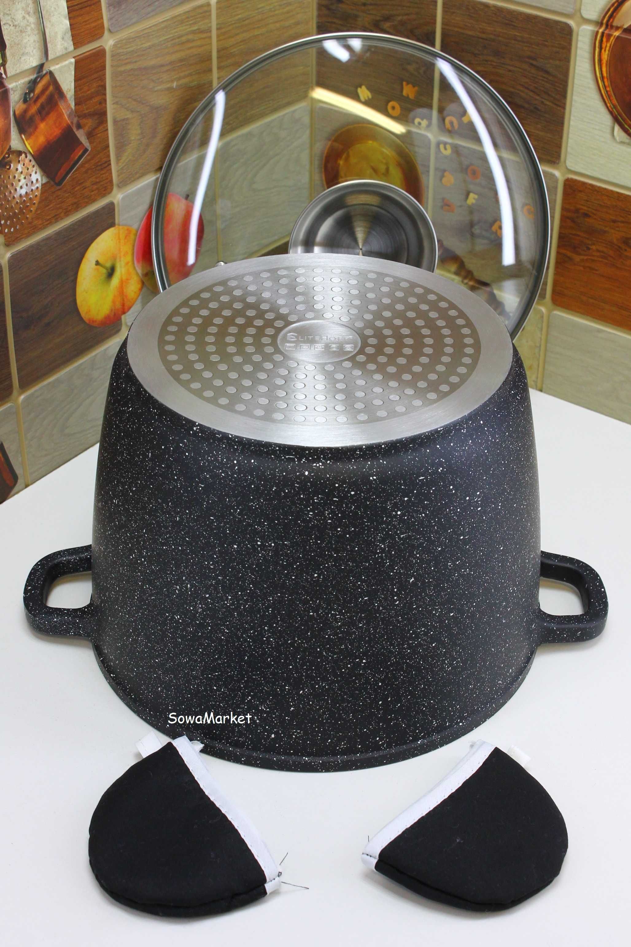 Garnek Brytfanna Wysoki Kociołek Marmur 6,5L 24CM EliteHoff E7013