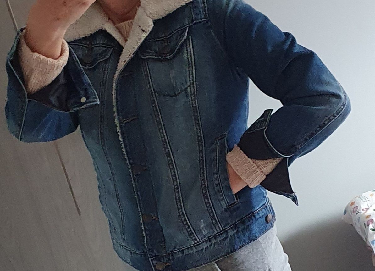 Stradivarius  katana  jeansowa ocieplane misiem