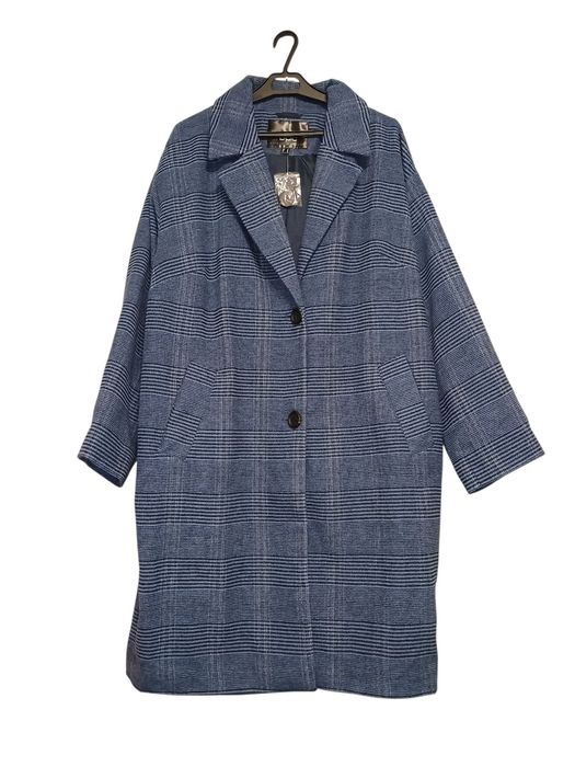 Nowy płaszcz damski Bonprix w kratę niebieski 50 / 5XL