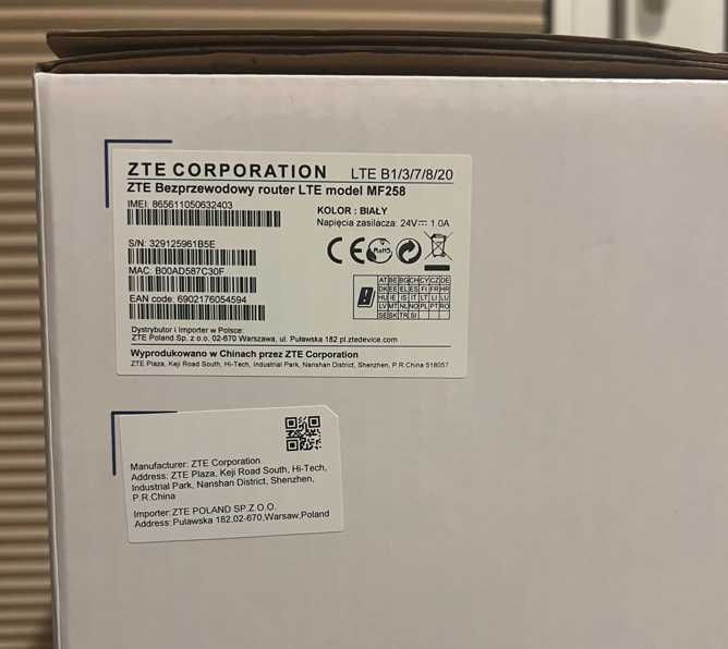 ZTE bezprzewodowy router LTE cat. 15 model MF258, ODU-IDU