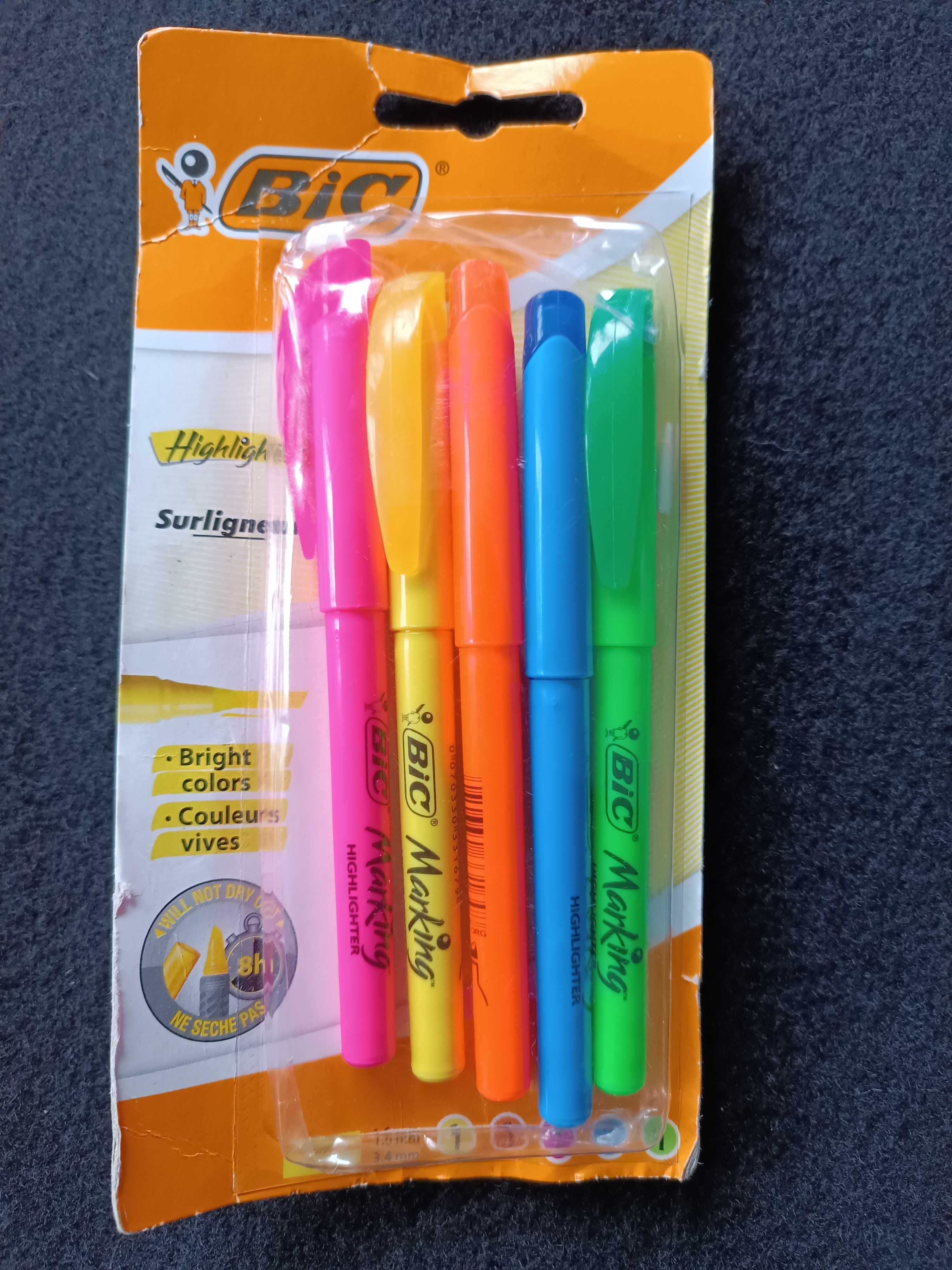 Zakreślacze fluorescencyjne BIC Highlighter Grip, 5 sztuk.