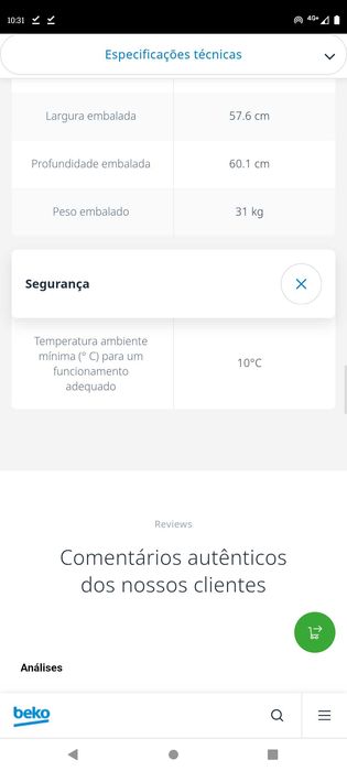 Beko Congelador 86cm altura