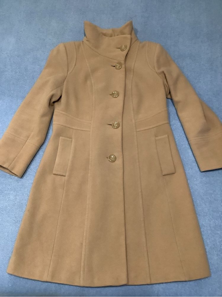 Długi zimowy damski płaszcz wełna Debenhams karmel r.42. W.F.K.