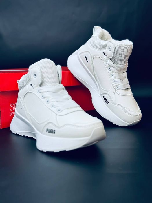 Женские кроссовки Puma Белые кожаные кроссовки Пума зимові кросівки