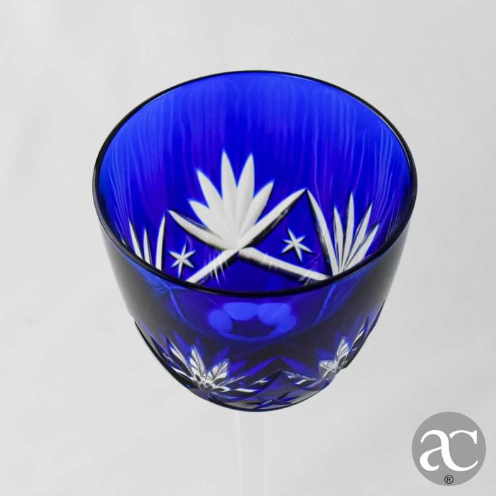 Conjunto de 8 Cálices Cristal Doublé, Cristal da Bohemia, azul-cobalto