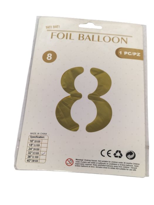 Balon foliowy cyfra 8 złoty powietrze imprezowa dekoracja