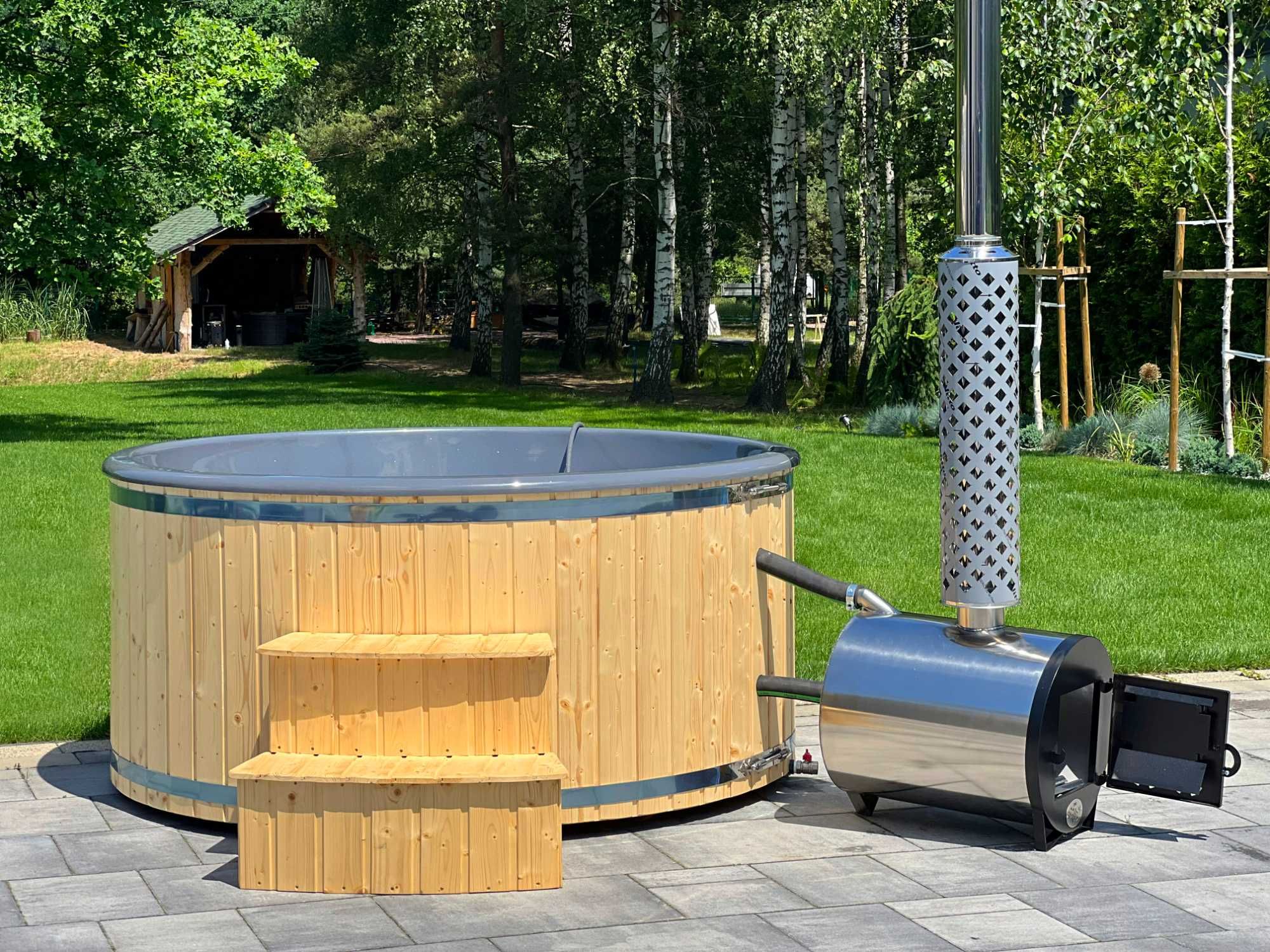 Balia ogrodowa Jacuzzi wanna z hydromasażem Bania PRODUCENT Piec LED