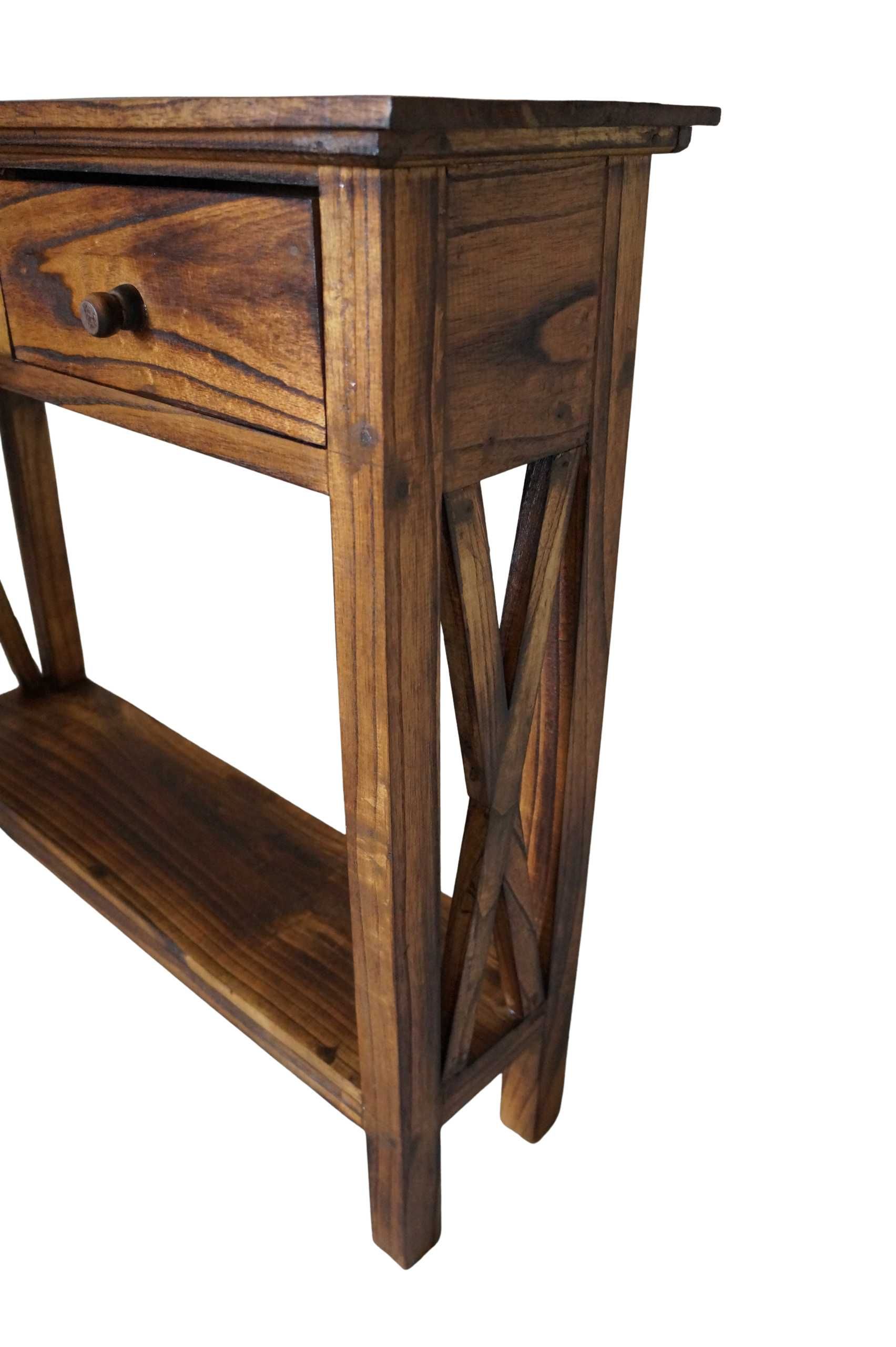 Drewniana konsola z szufladami 80 cm brąz vintage