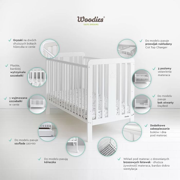 Łóżeczko dzieciece Woodies Star Cot 120 x 60 cm