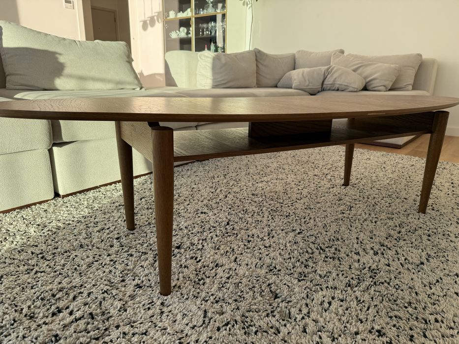 Mesa centro sala café oval madeira