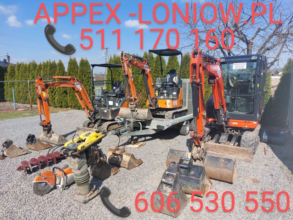 Wynajem minikoparki 3t młot wiertnica fi 30