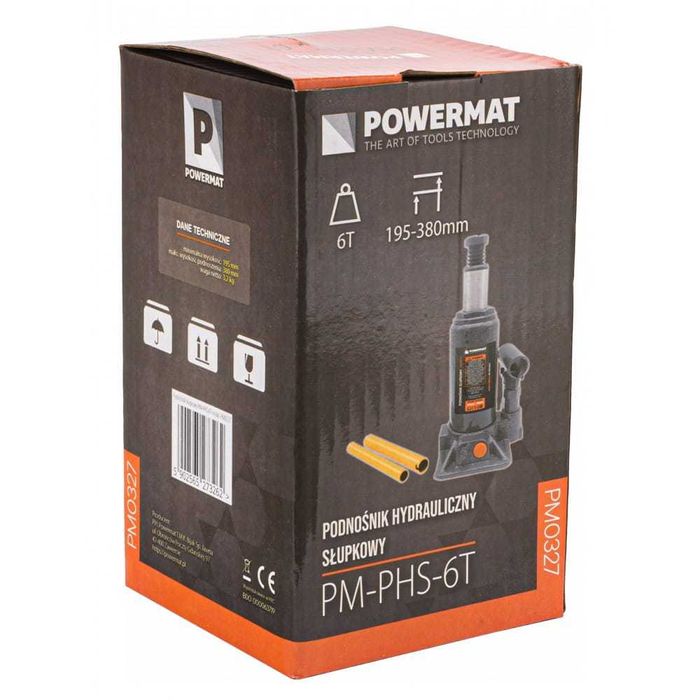 POWERMAT Podnośnik Hydrauliczny Słupkowy Lewarek 6t 380mm PM-PHS-6T