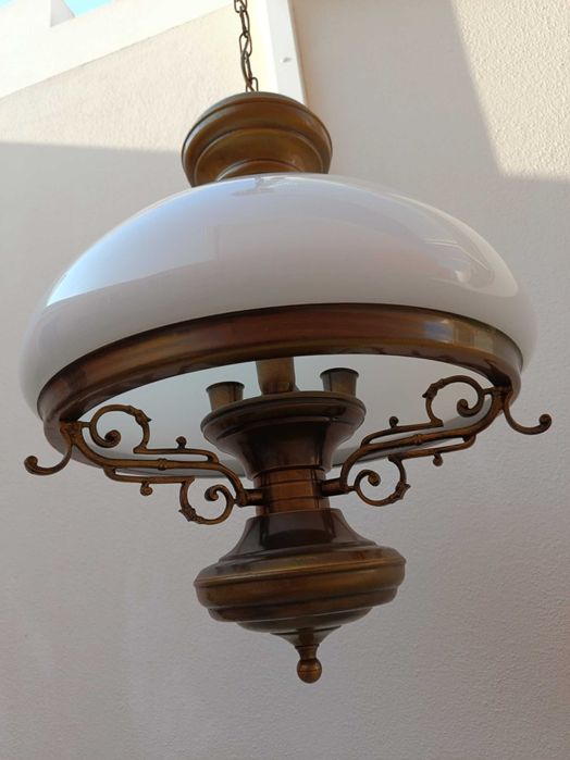 Candeeiro de Teto Suspenso Vintage - Estilo Clássico Latão e Vidro
