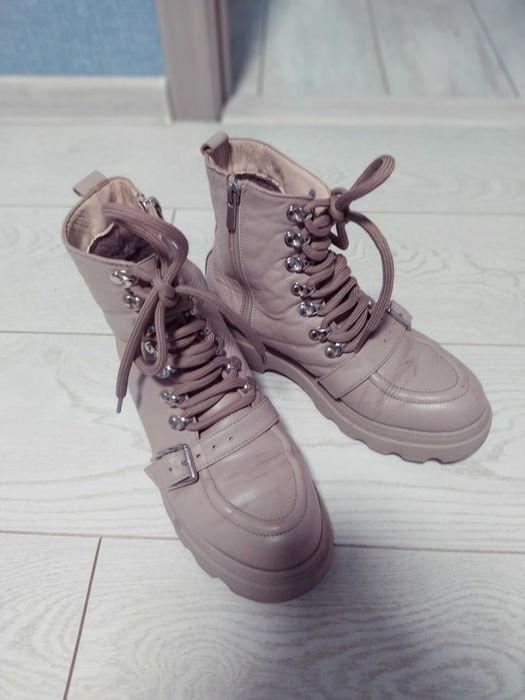 Ботинки чоботи на платформі зимові шкіра р.38-39 Бежеві