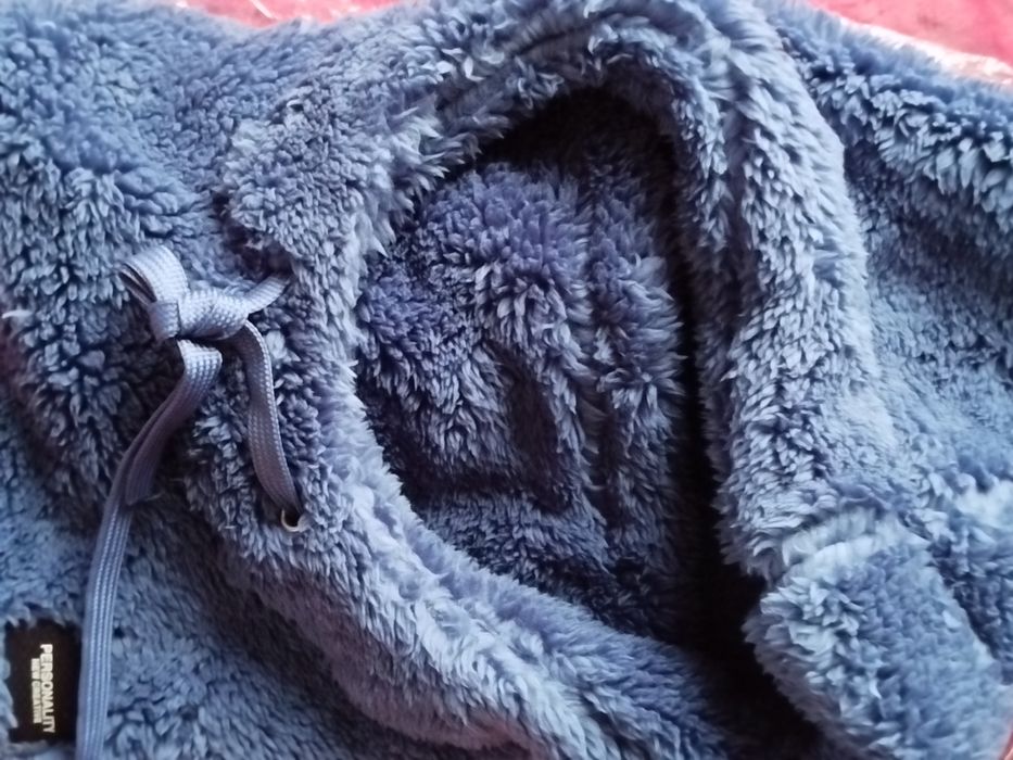 Nowy niebieski ciepły pluszowy kaptur z kominem i maską