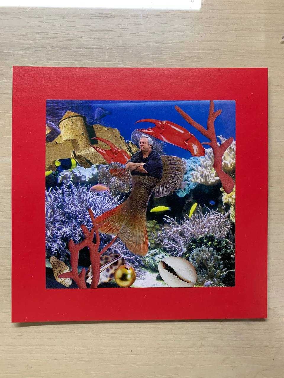 Картина "Звичайний день акваріумної рибки", колаж 14х14