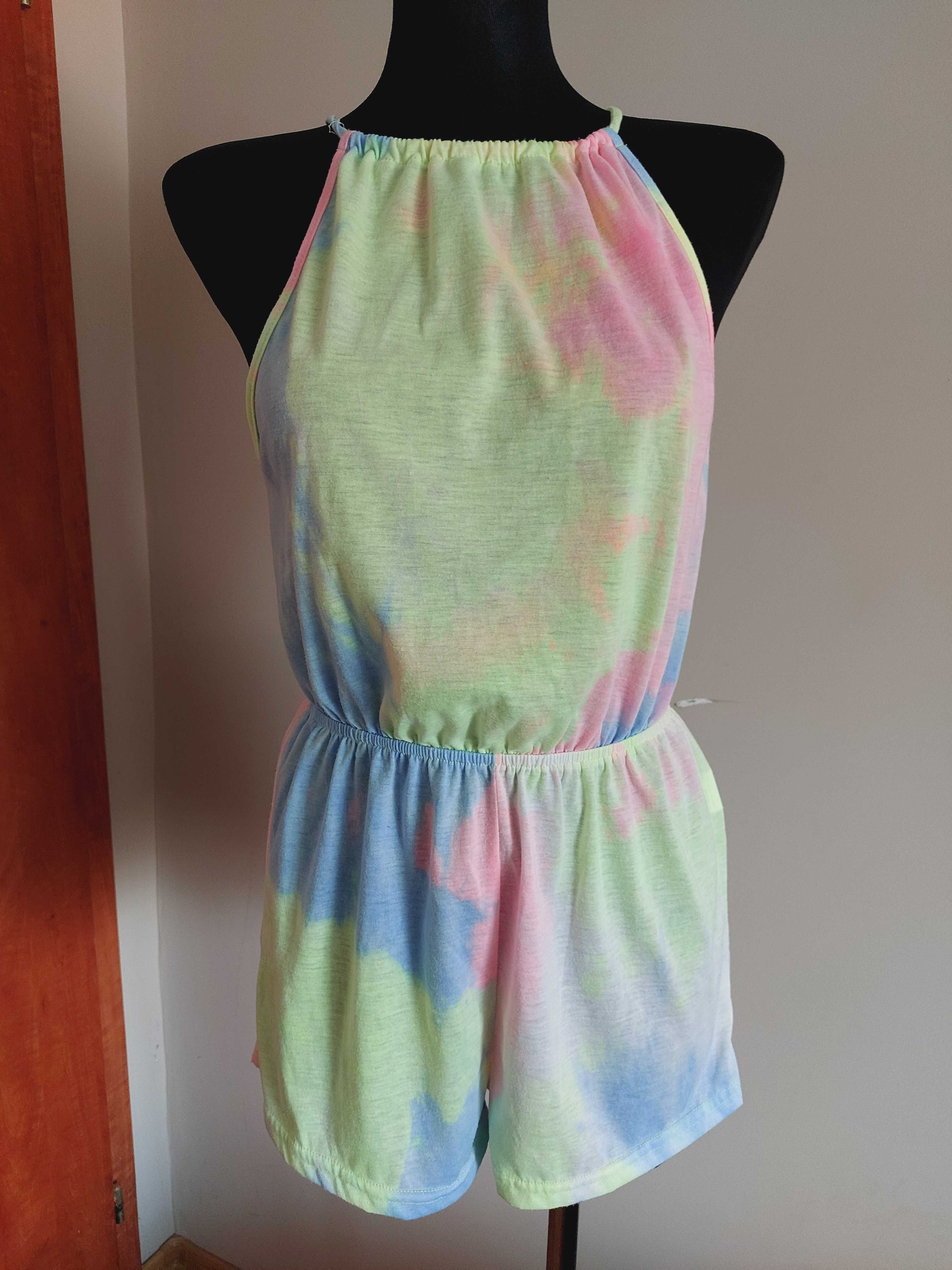 Shein kombinezon multikolor teczowy kolorowy krotki xs s