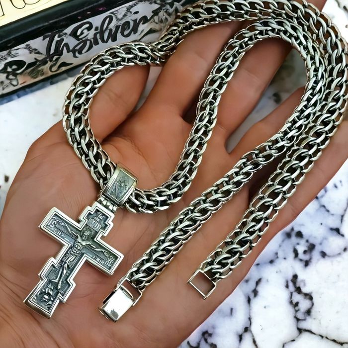 Срібний набір ланцюжок+хрестик, цепочка серебряная+крестик набор 925