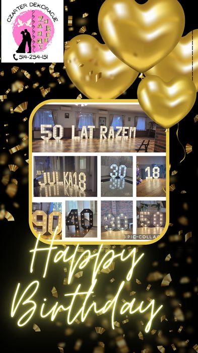 Czarne cyfry 18 led podświetlane osiemnastka fotobudka