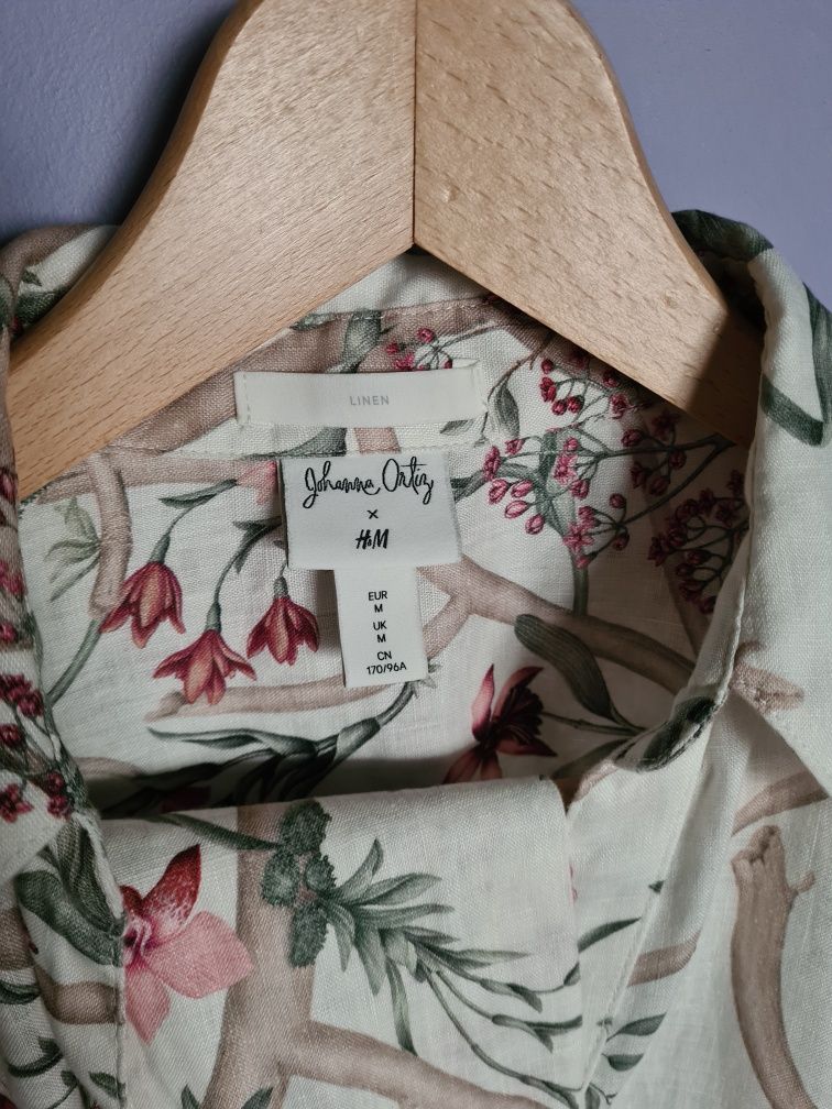Sukienka midi H&M Johanna Ortiz M len bufiaste rękawy kieszenie pasek