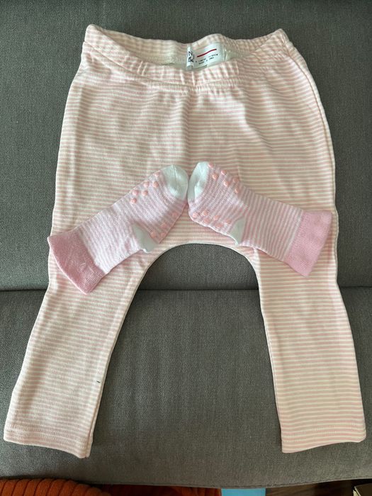 MINOTI spodnie i skarpetki w paski 74-80