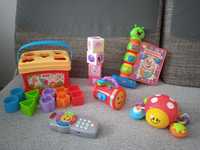 Fisher-price zabawki zestaw, klocki, pilot, latarka, sorter, książka