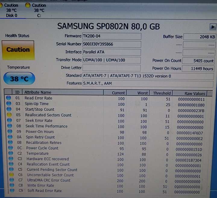 Dysk twardy Samsung 80GB  - SP0802N  PATA (IDE/ATA) 3,5 RETRO